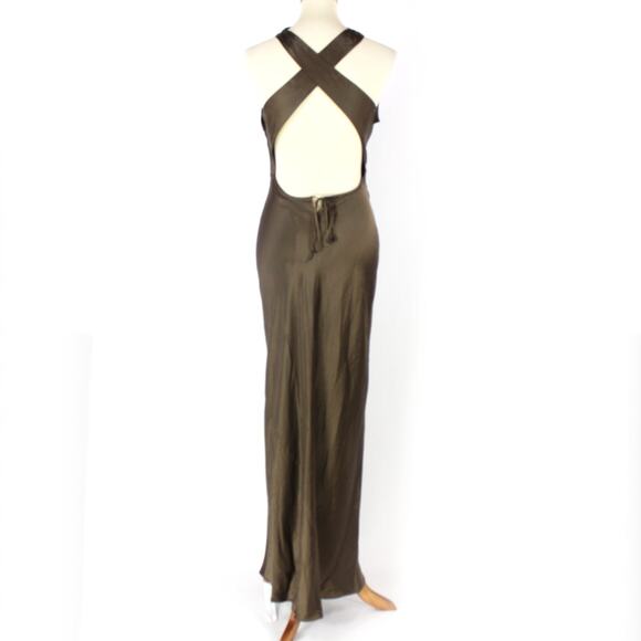 Reformation Morel Brown Anaiis Silk Dress High Neck Open Back Maxi Dress Size 6 - Picture 6 of 7